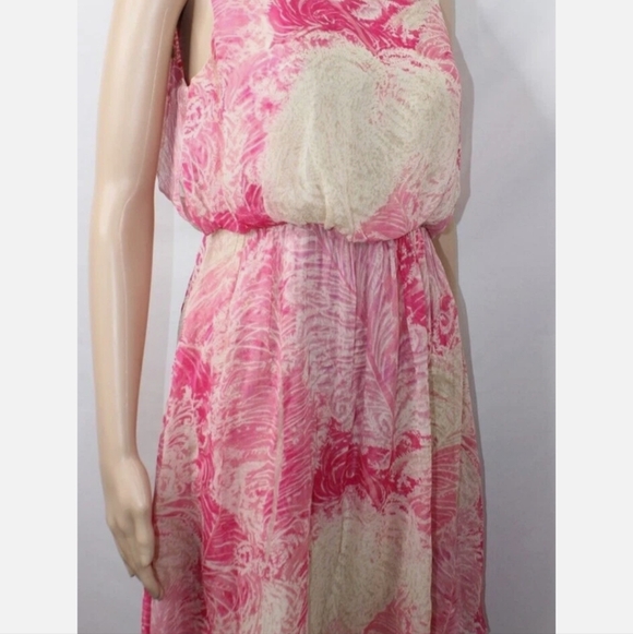 Anthropologie Pink Abstract Chiffon Fit & Flare Dress US 00 - Picture 11 of 14